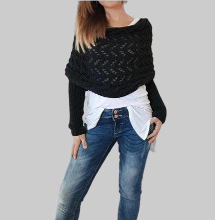 Women’s Knit Wrap Shrug | Boho Cable Design | Soft Stretch Knit Comfort