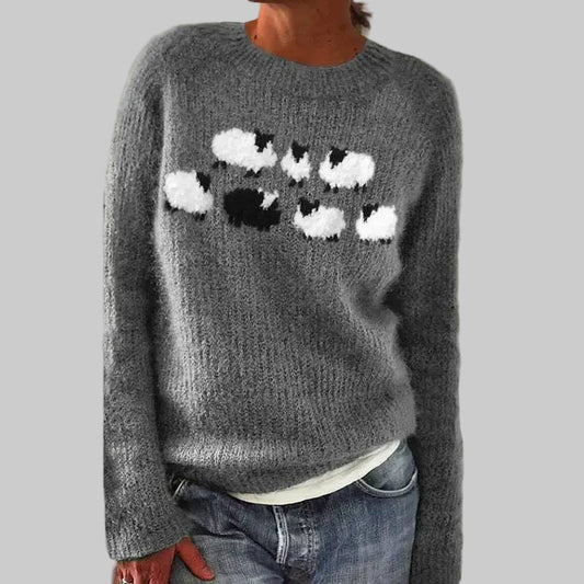 Women’s Cozy Sheep Sweater | Retro Knit Design | Soft Plush Texture