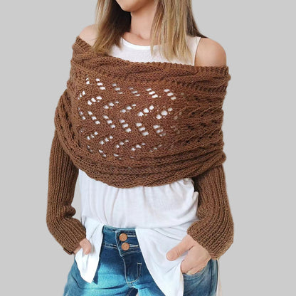 Women’s Knit Wrap Shrug | Boho Cable Design | Soft Stretch Knit Comfort