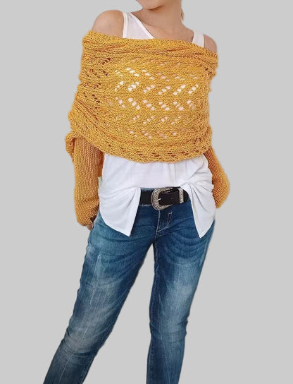 Women’s Knit Wrap Shrug | Boho Cable Design | Soft Stretch Knit Comfort