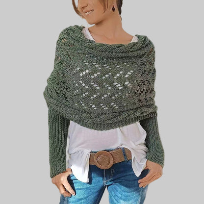 Women’s Knit Wrap Shrug | Boho Cable Design | Soft Stretch Knit Comfort