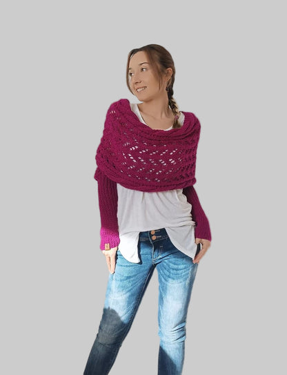 Women’s Knit Wrap Shrug | Boho Cable Design | Soft Stretch Knit Comfort