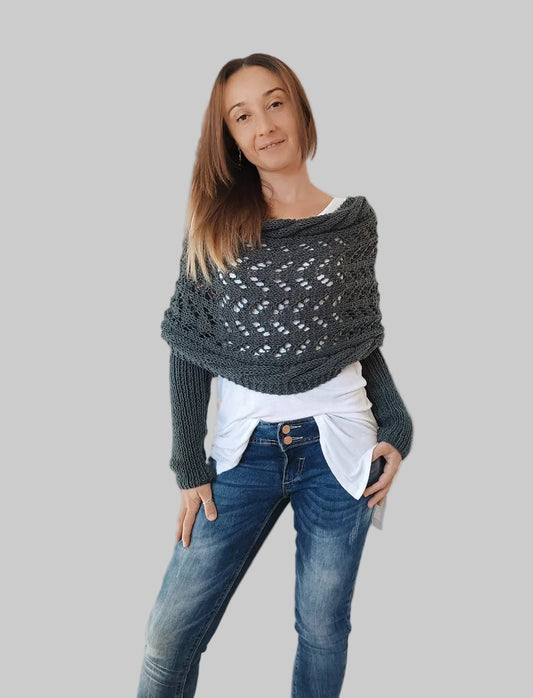 Women’s Knit Wrap Shrug | Boho Cable Design | Soft Stretch Knit Comfort
