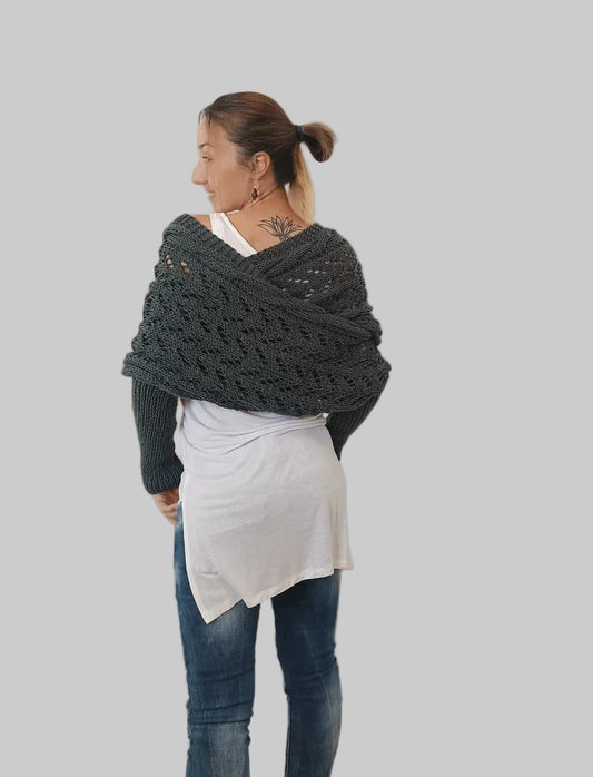 Women’s Knit Wrap Shrug | Boho Cable Design | Soft Stretch Knit Comfort