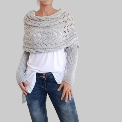 Women’s Knit Wrap Shrug | Boho Cable Design | Soft Stretch Knit Comfort