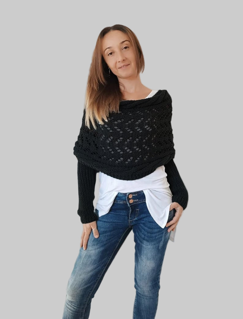 Women’s Knit Wrap Shrug | Boho Cable Design | Soft Stretch Knit Comfort