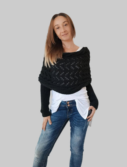 Women’s Knit Wrap Shrug | Boho Cable Design | Soft Stretch Knit Comfort