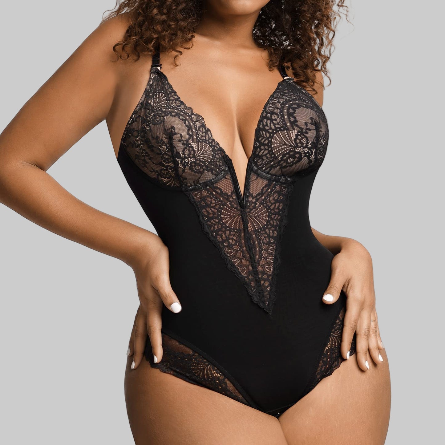 Women’s Lace Thong Bodysuit | Deep V-Neck | Soft, Stretchy Fit