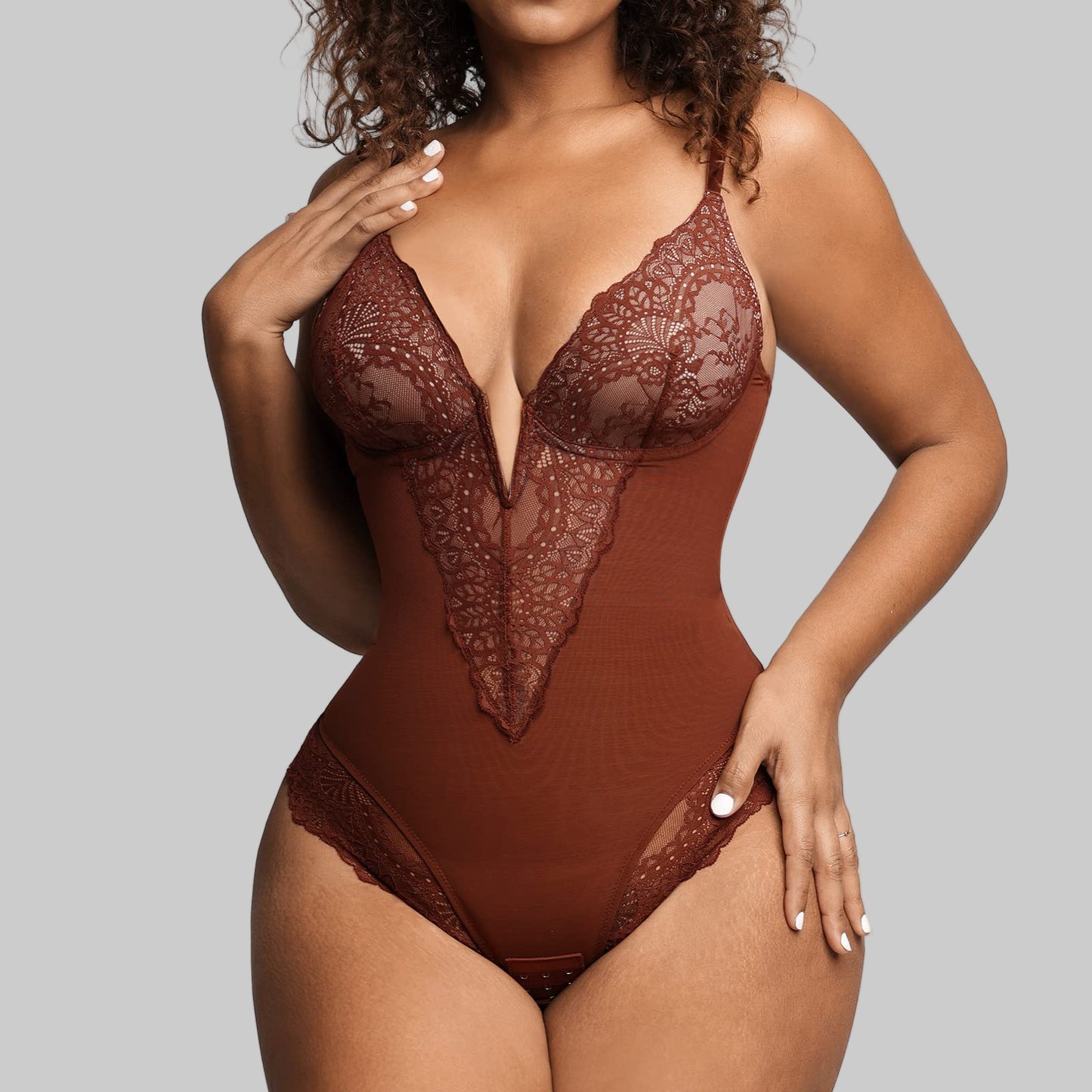 Women’s Lace Thong Bodysuit | Deep V-Neck | Soft, Stretchy Fit