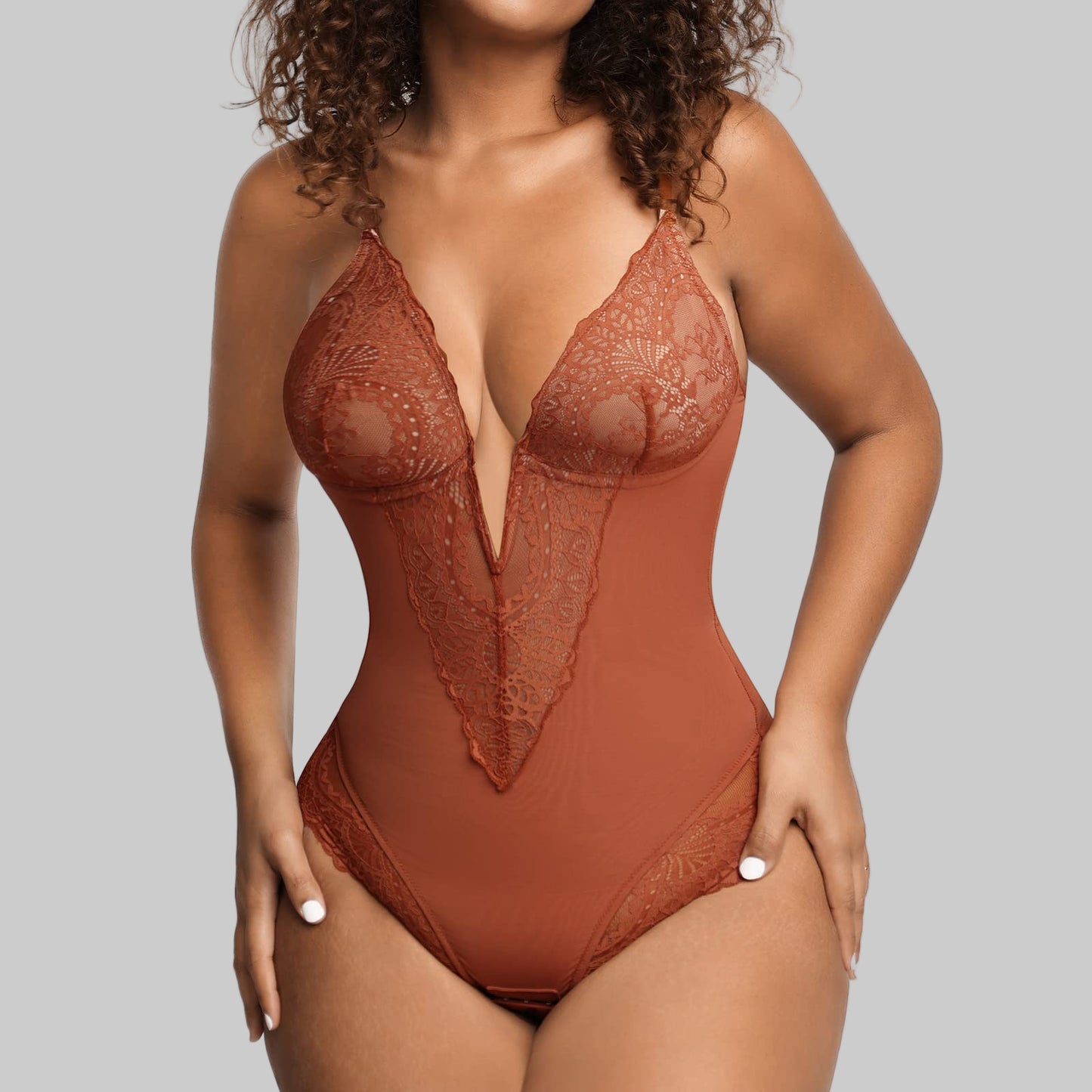 Women’s Lace Thong Bodysuit | Deep V-Neck | Soft, Stretchy Fit