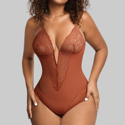 Women’s Lace Thong Bodysuit | Deep V-Neck | Soft, Stretchy Fit