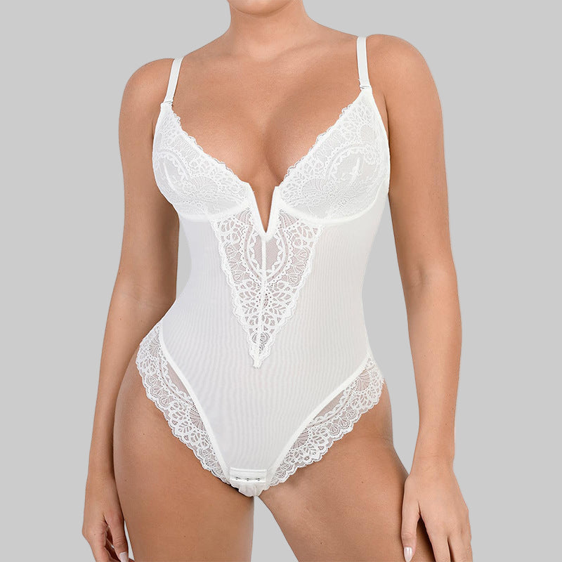 Women’s Lace Thong Bodysuit | Deep V-Neck | Soft, Stretchy Fit