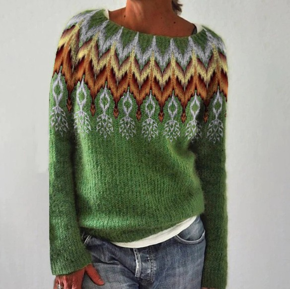 Women’s Retro Sweater | Multicolor Scandinavian Pattern | Soft Knit Texture