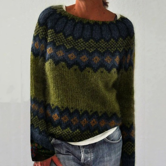 Women’s Retro Sweater | Scandinavian Pattern | Soft Knit Warm Texture