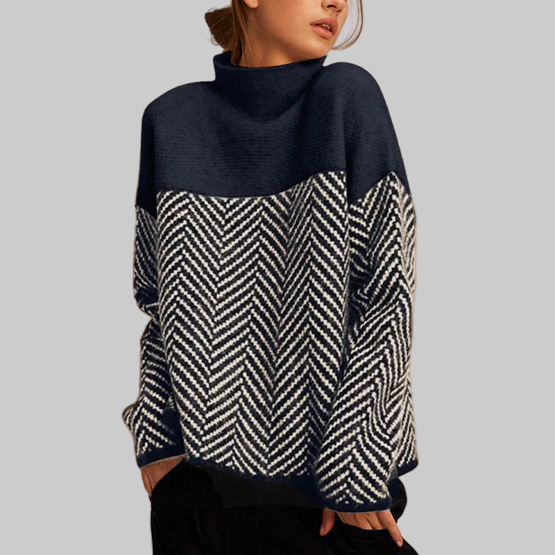 Women’s Turtleneck Sweater | Relaxed Fit | Herringbone Pattern | High Collar