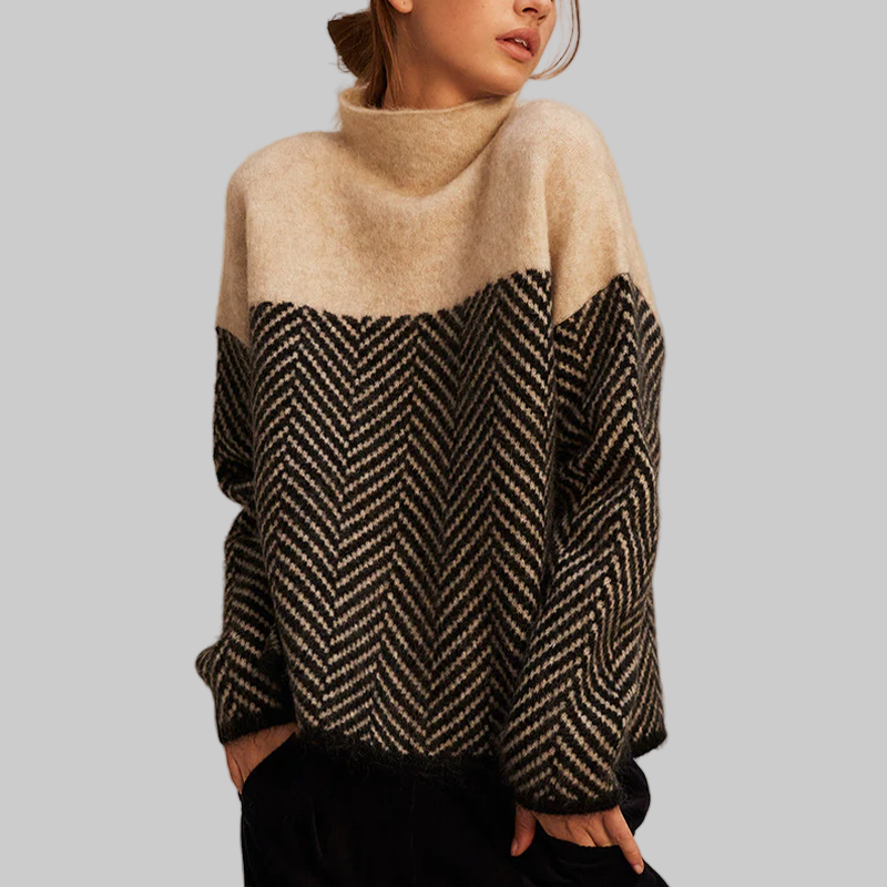 Women’s Turtleneck Sweater | Relaxed Fit | Herringbone Pattern | High Collar
