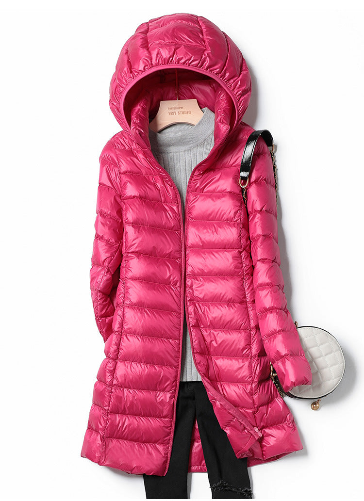 Women’s Ultralight Long Puffer Jacket | Warm, Windproof | Detachable Hood