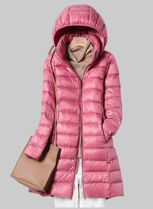 Women’s Ultralight Long Puffer Jacket | Warm, Windproof | Detachable Hood