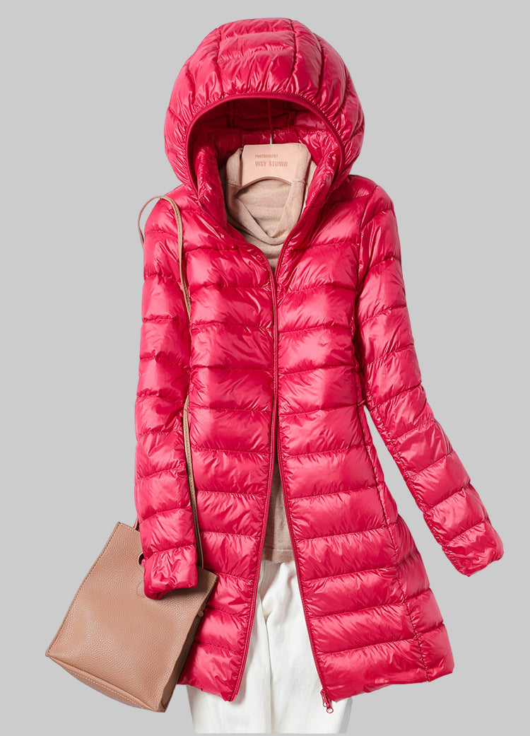 Women’s Ultralight Long Puffer Jacket | Warm, Windproof | Detachable Hood
