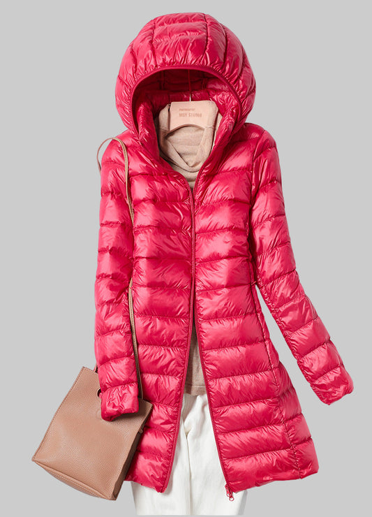 Women’s Ultralight Long Puffer Jacket | Warm, Windproof | Detachable Hood