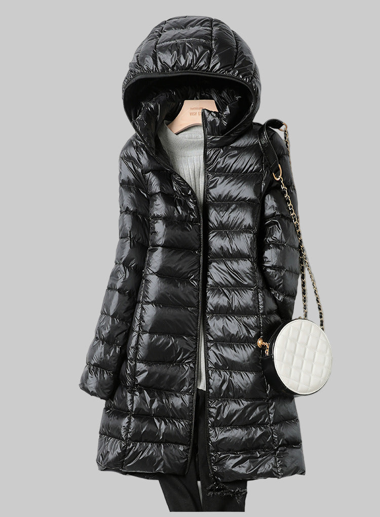 Women’s Ultralight Long Puffer Jacket | Warm, Windproof | Detachable Hood