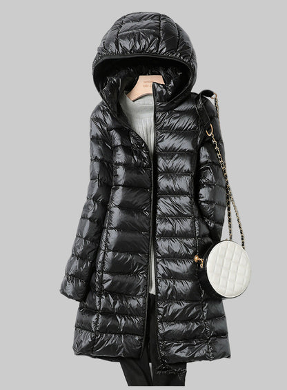 Women’s Ultralight Long Puffer Jacket | Warm, Windproof | Detachable Hood