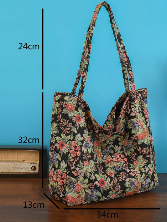 Vintage Large Floral Shopper Tote – Stylish Fall-Inspired Carryall Bag