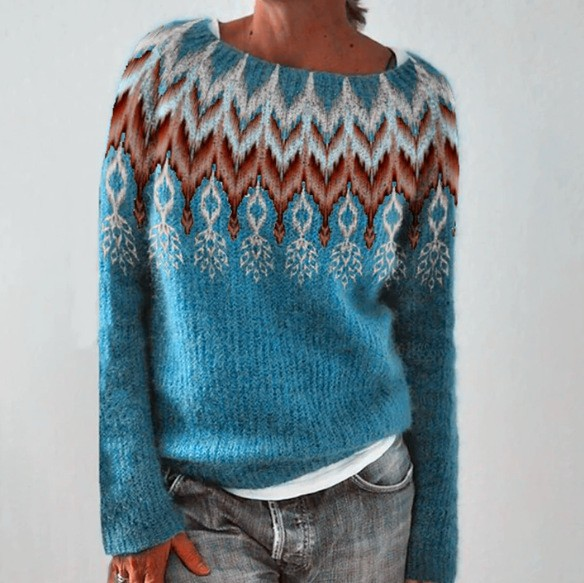Women’s Retro Sweater | Multicolor Scandinavian Pattern | Soft Knit Texture